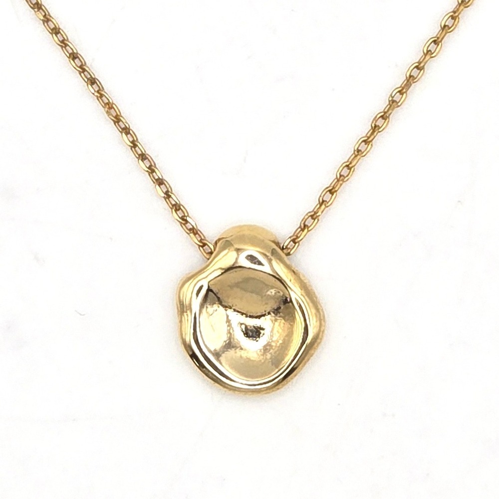 Gold Tone‎ Molten Organic Shaped Pendant Necklace Concave Adjustable Chain